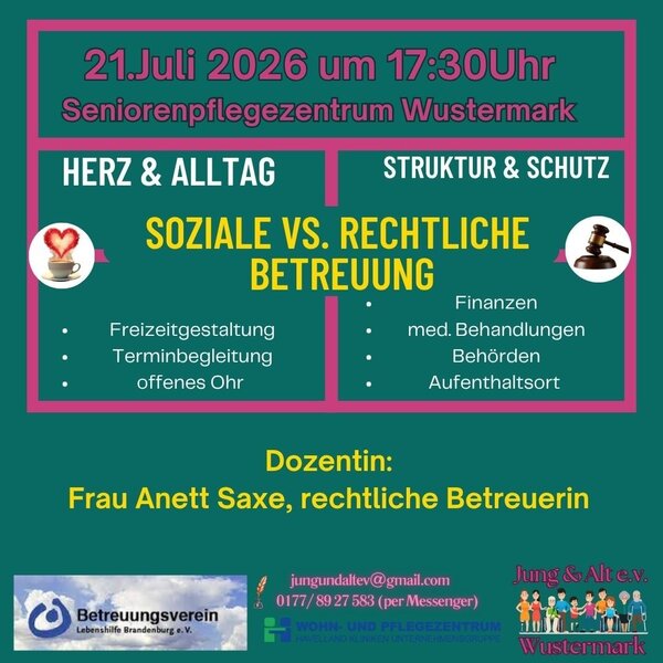 Einladung Vortrag soziale vs. rechtliche Betreuung 