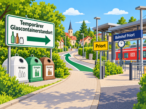 Bild vergr&ouml;&szlig;ern: Wegweiser vom Bahnhof zum Glascontainerstandort