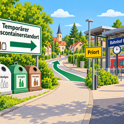 Wegweiser vom Bahnhof zum Glascontainerstandort